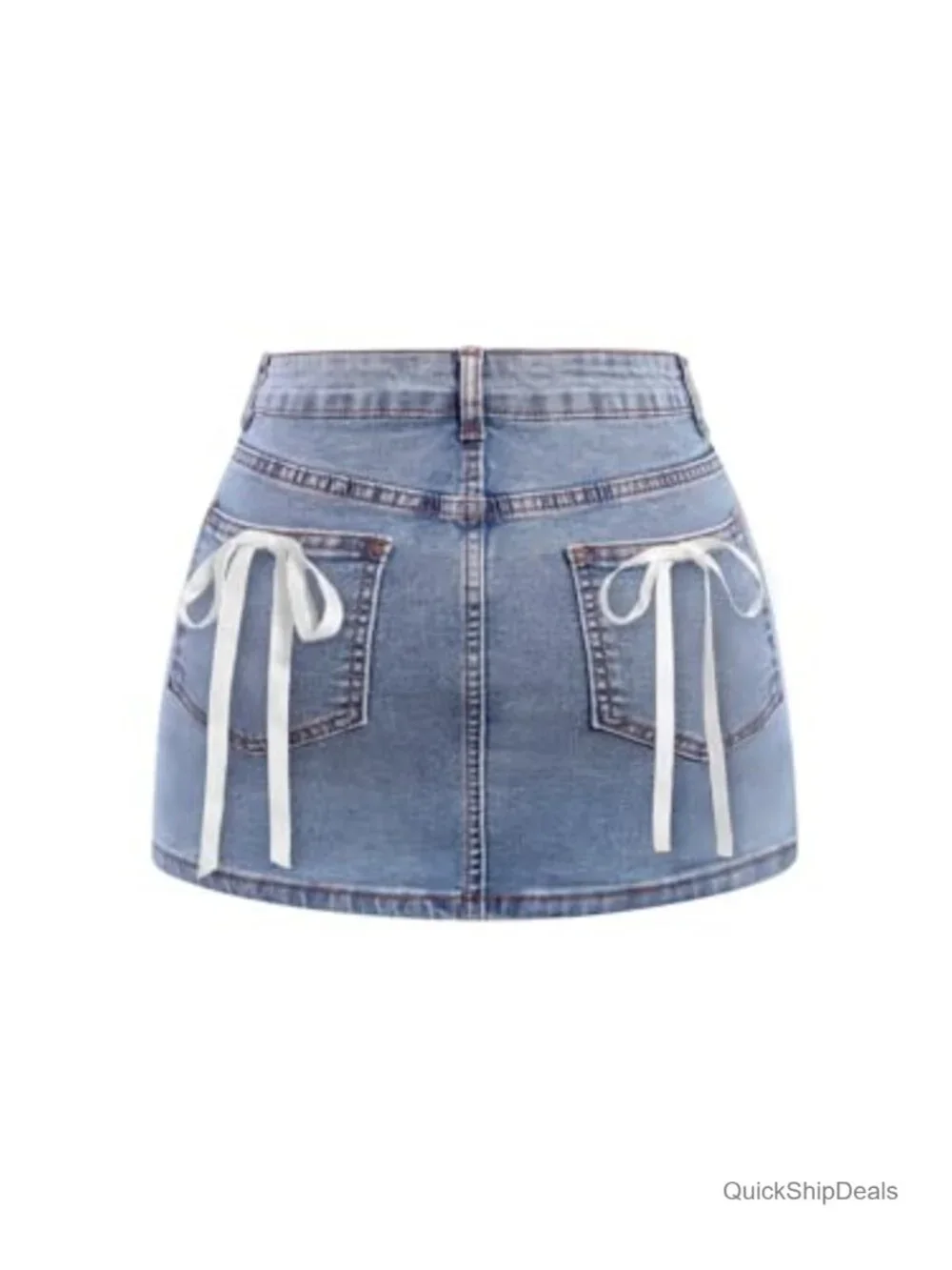 Avanova Women Bow Back Denim Mini Skirt Cute Bodycon Jean Skirt